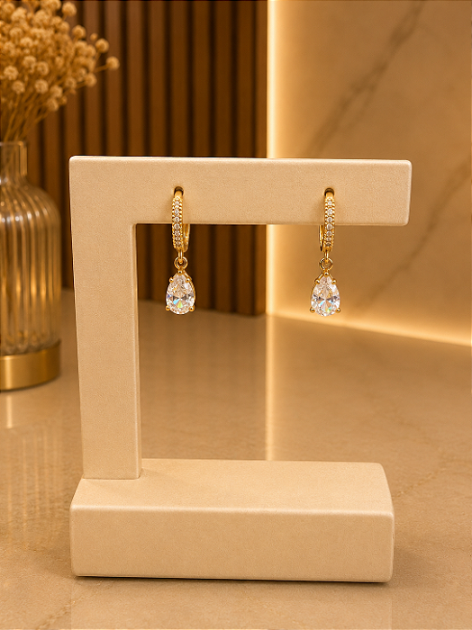 Argola Cravejada Com Gota - Semijoia 18k - B698