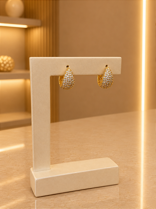 Argola Gota Cravejada - Semijoia 18k - B709