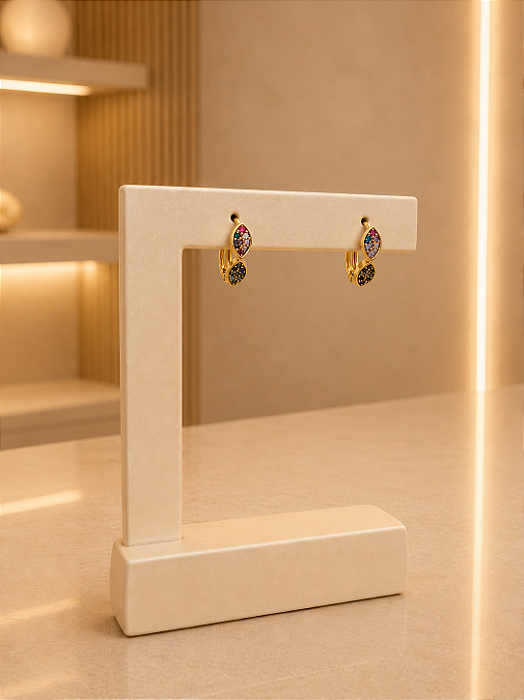 Argola Cravejada Multicor - Semijoia 18k - B674