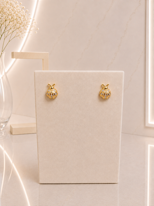 Brinco Joaninha com Zirconia - Semijoia 18k - B747