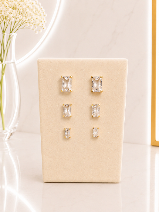 Trio Ponto de Luz Retângular - Semijoia 18k - B822