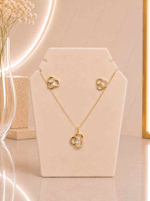 Conjunto Vazado Com Zircônias - Semijoia 18k - MCJ165