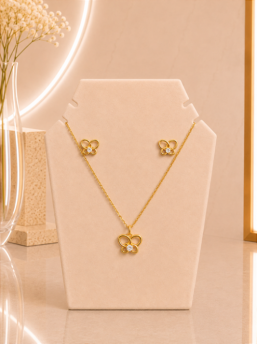 Conjunto Borboleta Vazada Com Zircônia - Semijoia 18k - MCJ159