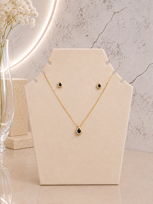Conjunto Gota Azul Cravejada - Semijoia 18k - MC176