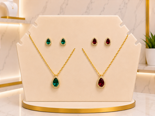 Conjunto Gota Com Zircônias - Semijoia 18k - MCJ181