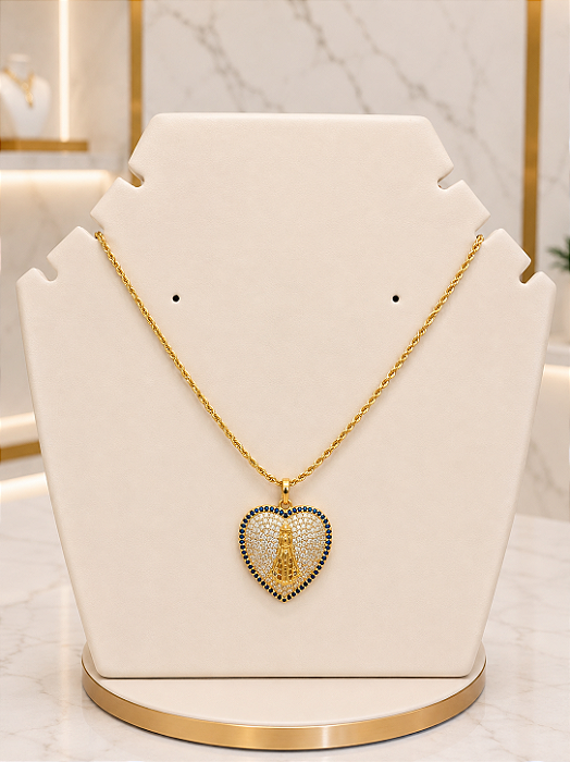 Gargantilha Coração C Nossa Senhora - Semijoia 18k- MG983