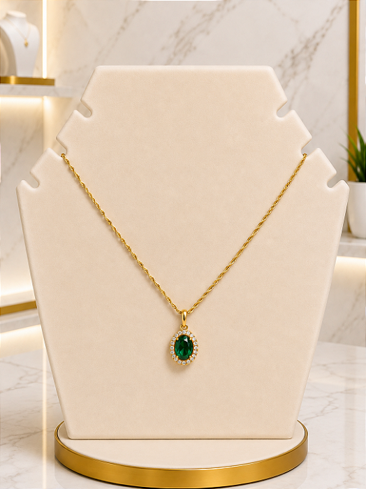 Gargantilha Pedra Verde - Semijoia 18k- MG985