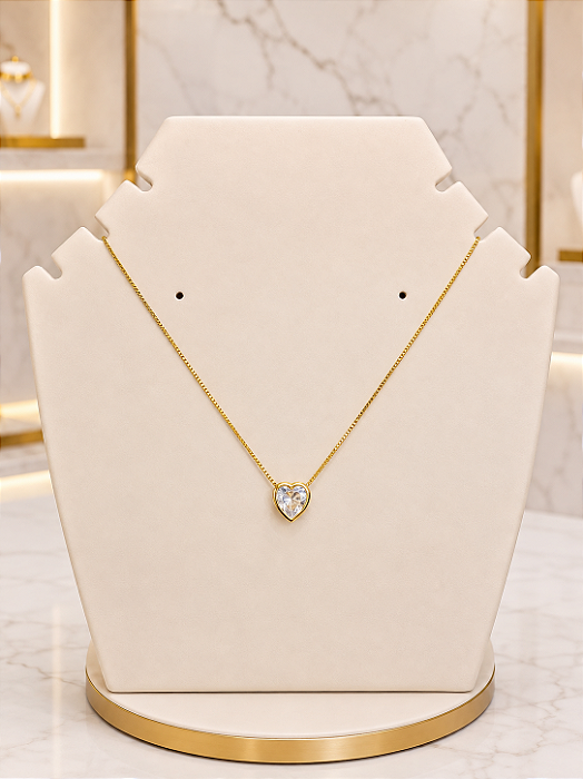 Gargantilha Coração com Zircônias - Semijoia 18k - MG987