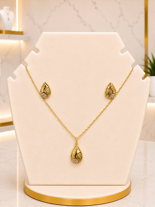 Conjunto Gota Trabalhada - Semijoia 18k - MCJ194
