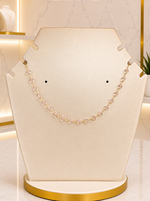 Gargantilha Choker Com Cristais Rosa - Semijoia 18k -MG992