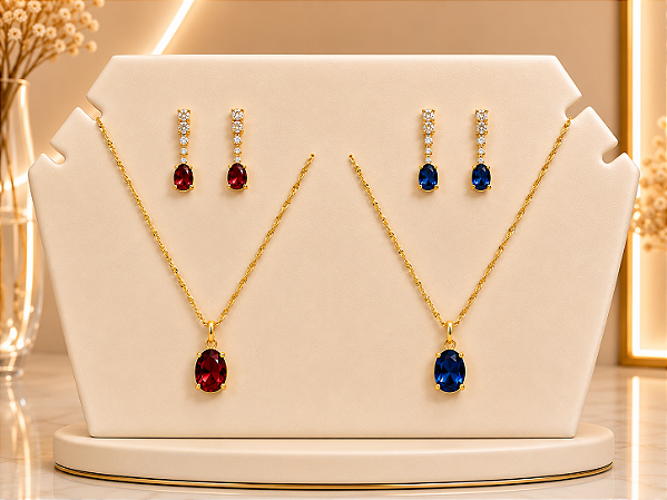 Conjunto Oval Cravejado - Semijoia 18k - MCJ198