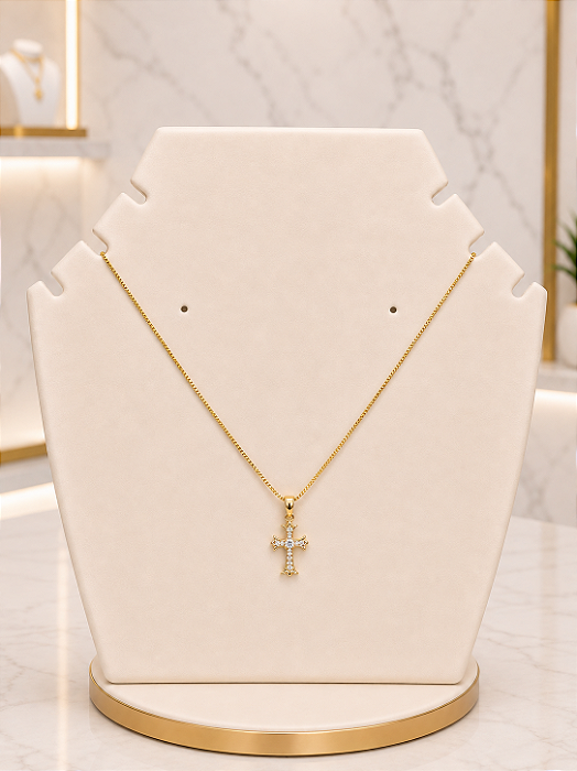 Gargantilha Crucifixo Cravejado - Semijoia 18k - MG1013