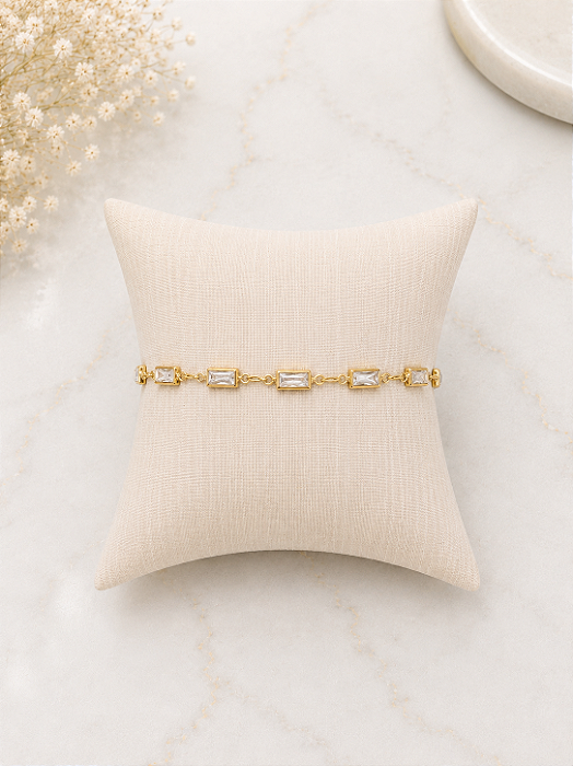 Pulseira C/ Zircônias Quadradas Semijoia 18k P191
