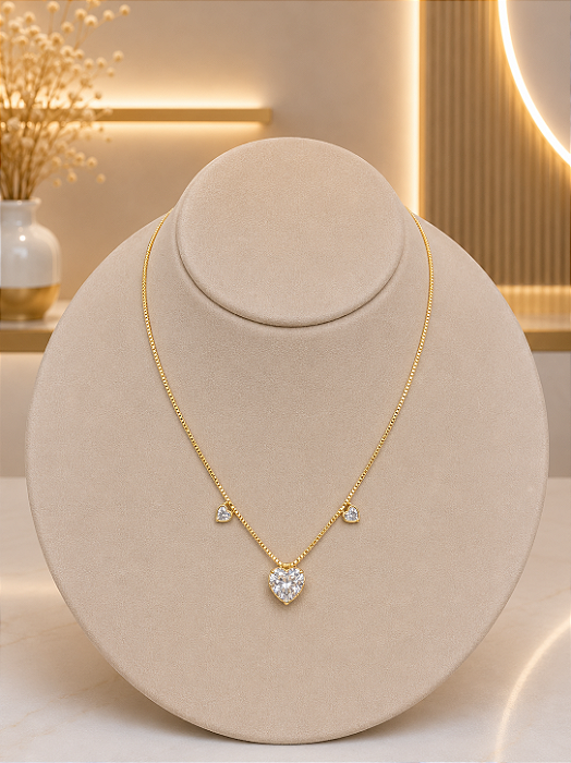 Gargantilha Coração Cravejado- Semijoia 18K - MG1010
