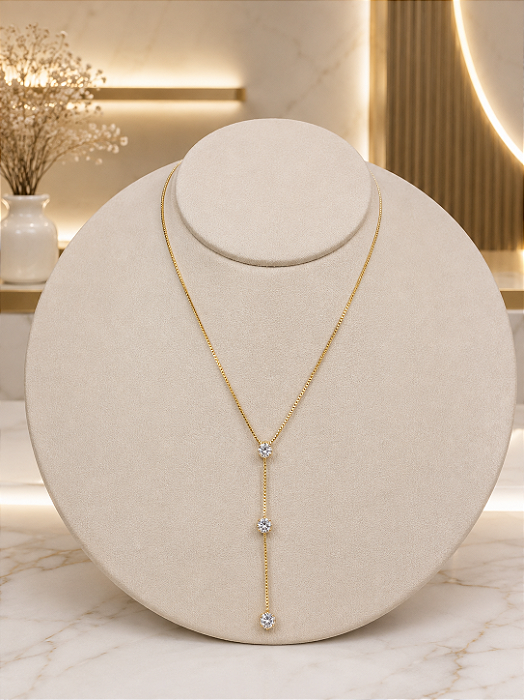 Gargantilha Gravatinha Com Zircônias - Semijoia 18k - MG1024