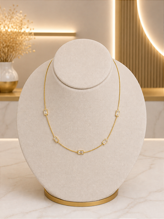 Gargantilha Choker Com Zirconia Retangular - Semijoia 18k - MG1023