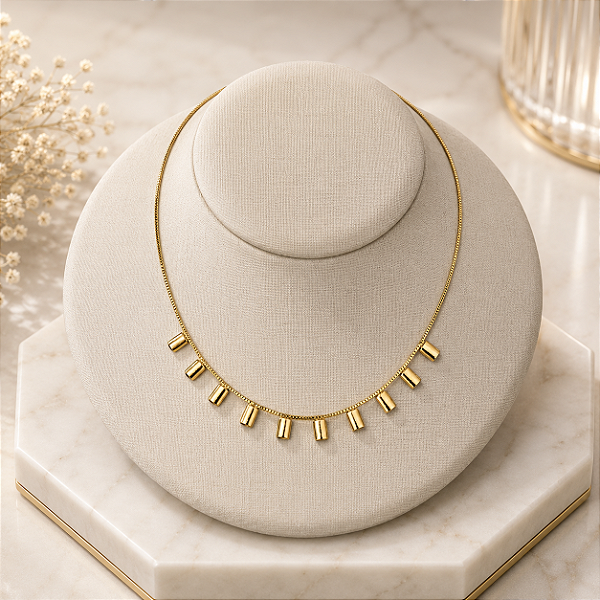Gargantilha Com Quadrados Lisos - Semijoia 18k - MG1027
