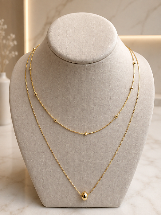 Gargantilha Choker Dupla Bolinhas 18k - Semijoia - MG1050
