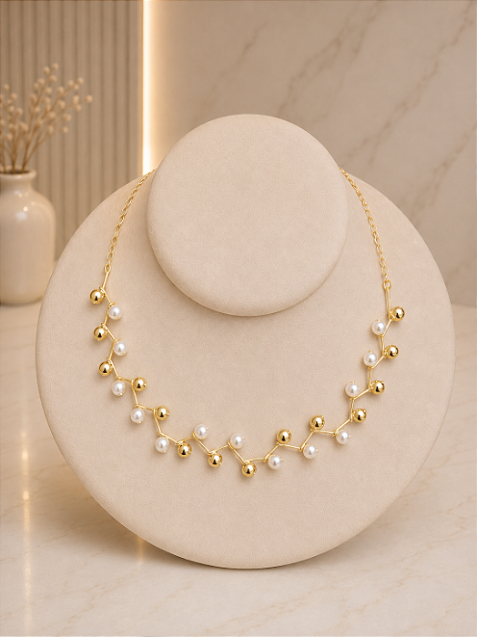Gargantilha Ckoker Com Pérolas - Semijoia 18k - MG1061
