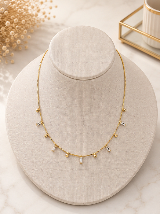 Gargantilha Zircônias Com Bolinha - Semijoia 18k - MG1044