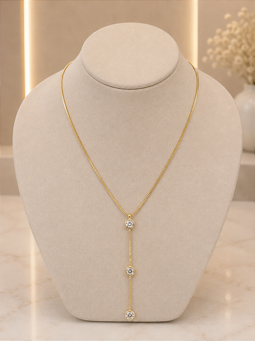 Gargantilha Gravatinha Com Zircônias - Semijoia 18k - MG1062
