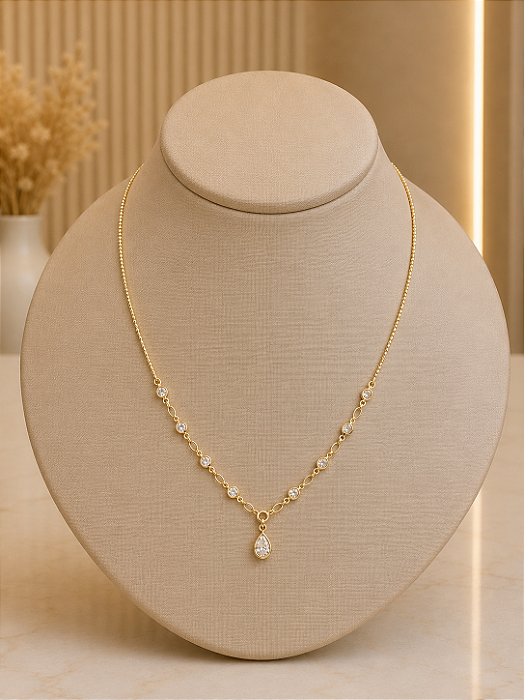 Gargantilha Bolinha Com Zircônias - Semijoia 18k - MG1054