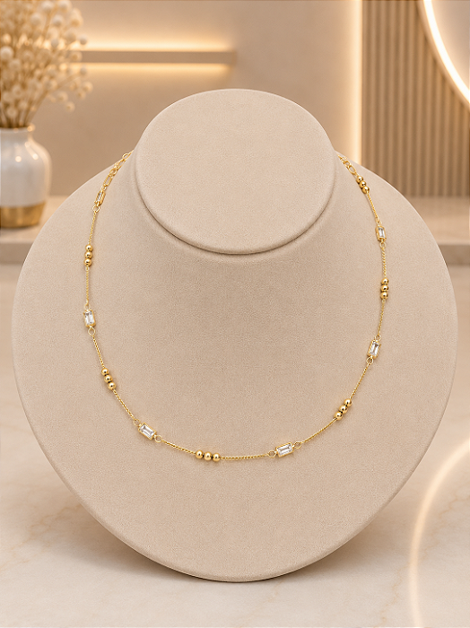 Gargantilha Ponto de Luz Com Bolinhas - Semijoia 18k - MG1076