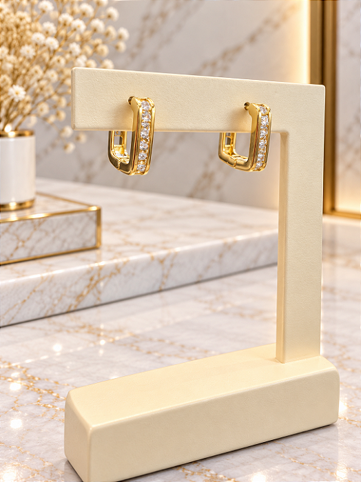 Argola Quadrada C/ Zircônias Semijoia 18k B843