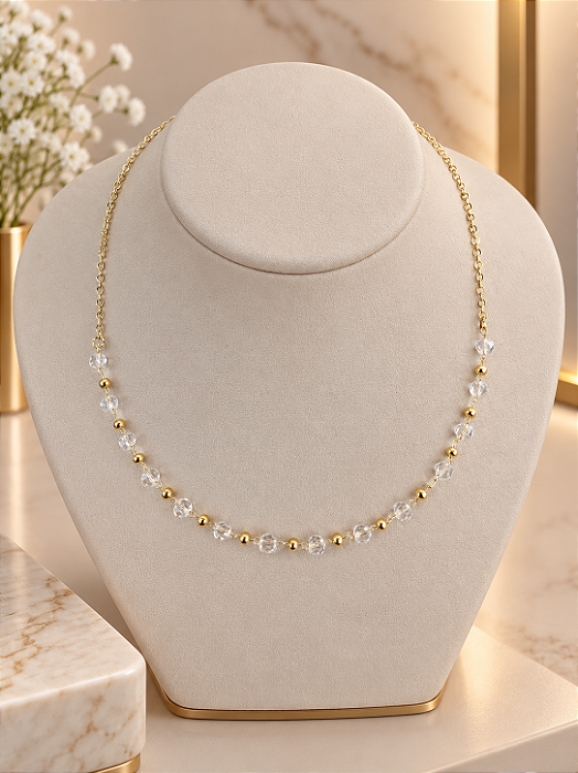 Gargantilha Bolinha Com Pedras - Semijoia 18k - MG1085
