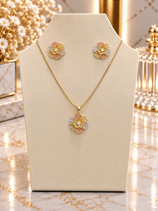 Conjunto Flor- Semijoia 18k- MCJ203