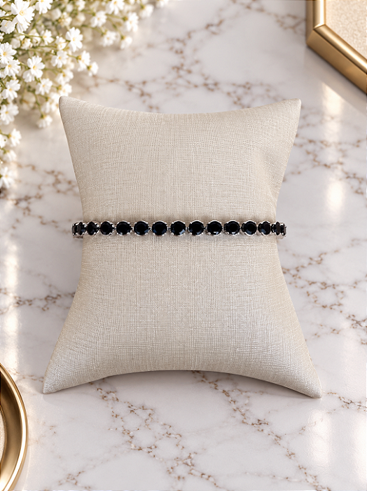 Pulseira com Zircônia Negras - Semijoias Banho Ródio - P243