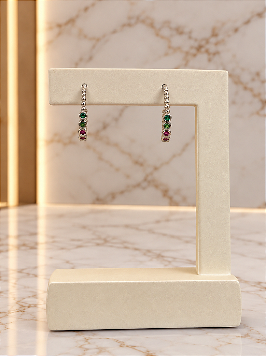 Argola Mini Com Zircônia Coloridas e Brancas - Semijoia Banho Ródio - B851