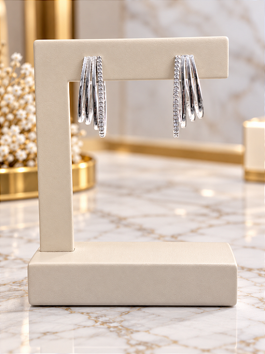 Argola Com Zircônia - Semijoia Banho Ródio - B861