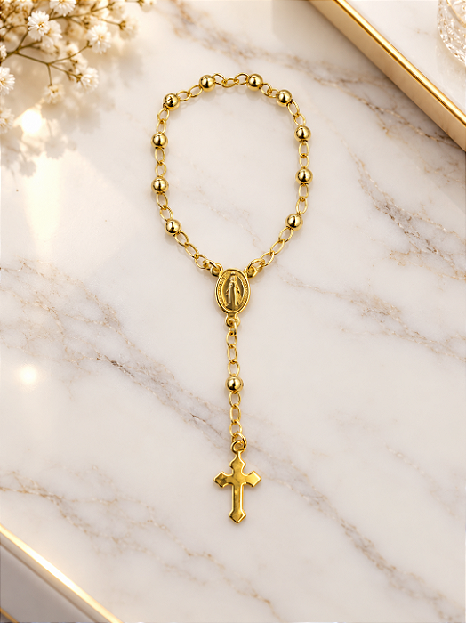 Mini Terço Dezeninha N.S. das Graças - Semijoia 18k - TR1