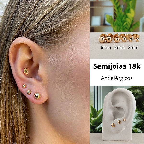 Brinco Trio Bola- Semijoia 18K - B818-570