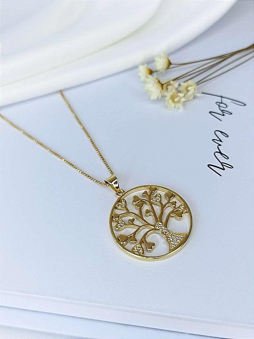 Gargantilha Árvore da Vida Cravejada - Semijoia 18k
