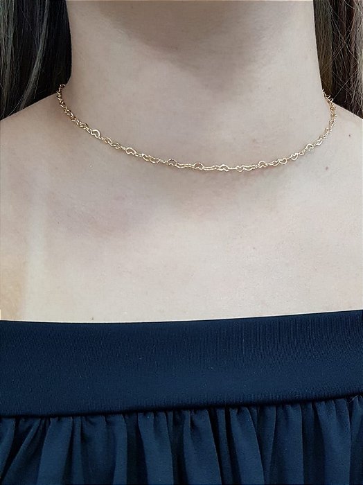 GARGANTILHA CHOKER CORAÇÃO - SEMIJOIA - ANTIALÉRGICA