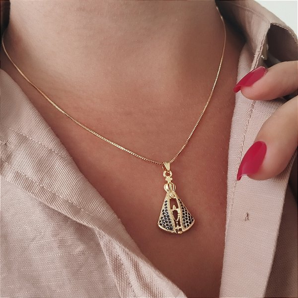 Gargantilha N.S Aparecida - Semijoia 18k- Zircônias - MC36-24180