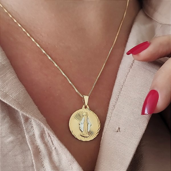 Gargantilha Semijoia 18 k Nossa Senhora das Graças -  C257-1070