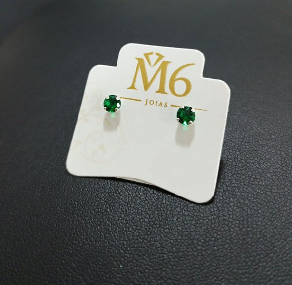 Brinco Ponto de Luz Verde Esmeralda Prata 925- 4mm - MB192-420