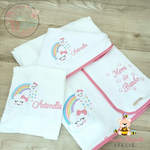 Kit 2 peças (Toalha de banho com capuz + toalhinha de boca)
