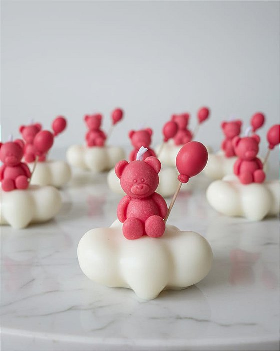 Vela Lembrancinha Nuvem Ursinho Rosa