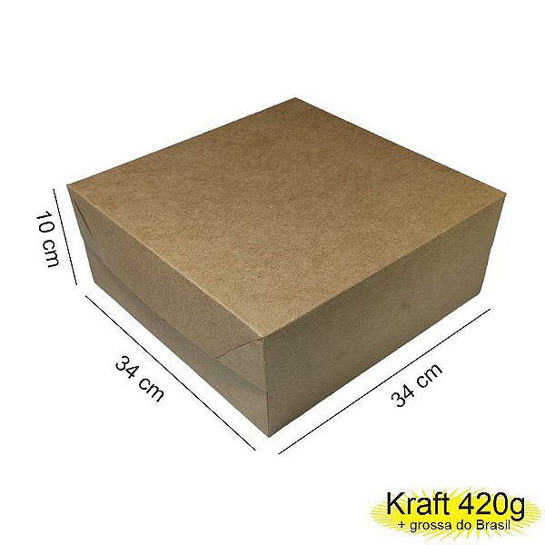 Caixa 34x34x10 0105 Kraft 420g - com tampa Kraft (10 unid)  Cod  - 1198