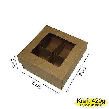 Caixa 08x08x04 2292 Kraft 420g  c/ divisória e tampaVisor Cod  - 1132