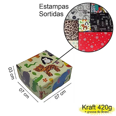 Caixa  07x07x03 1392 Kraft 420g tampas Estampas   Cod  - 1168