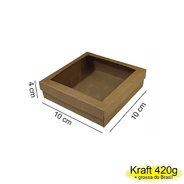 Caixa 10x10x04 0292 Kraft 420g  Tampa Visor acetato  Cod  - 1140