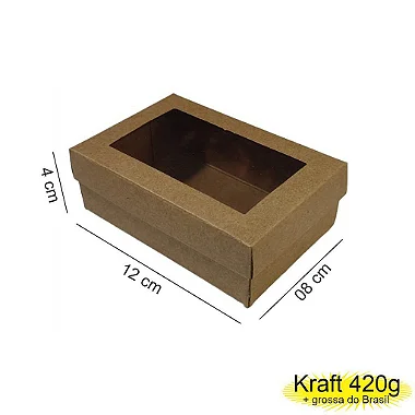 Caixa 12x08x04 0292 Kraft 420g  Tampa Visor acetato  Cod  - 1142
