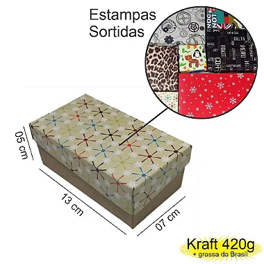 Caixa  13x07x05 1392 Kraft 420g  tampas Estampas  Cod  - 1172
