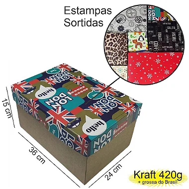 Caixa  36x24x15 1392 Kraft 420g  tampas Estampas  - Cod 7407
