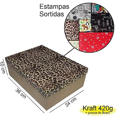 Caixa  36x24x10 1392 Kraft 420g  tampas Estampas  - Cod 1187